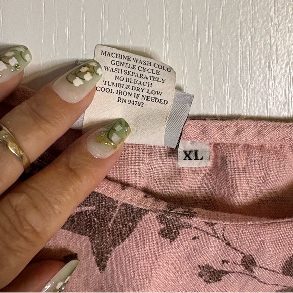 Hot Cotton Pink and Brown Floral 100% Linen Blouse - Picture 5 of 5